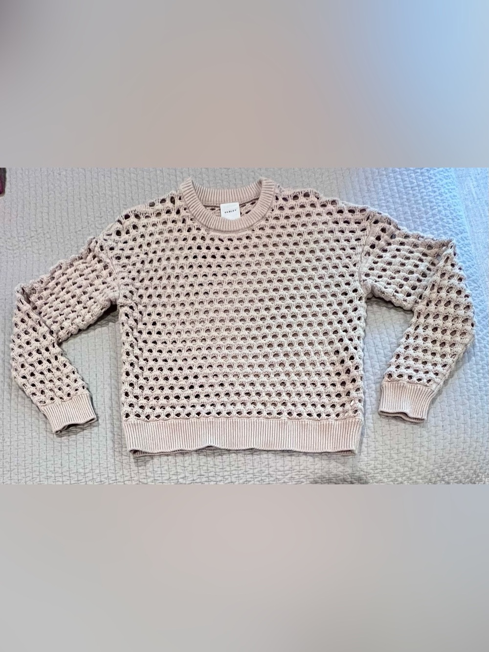 Varley Beige Open-Knit Crewneck Sweater